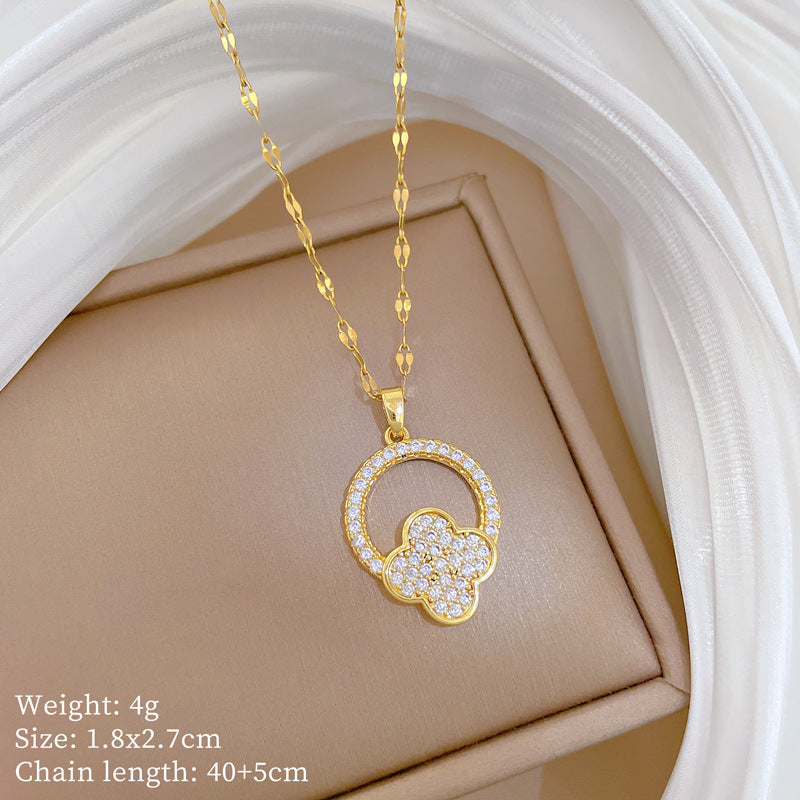 Sweet Minimalist Animal Shape Micro-Inlaid Cubic Zirconia Brass Pendant Titanium Steel Necklace for Unisex
