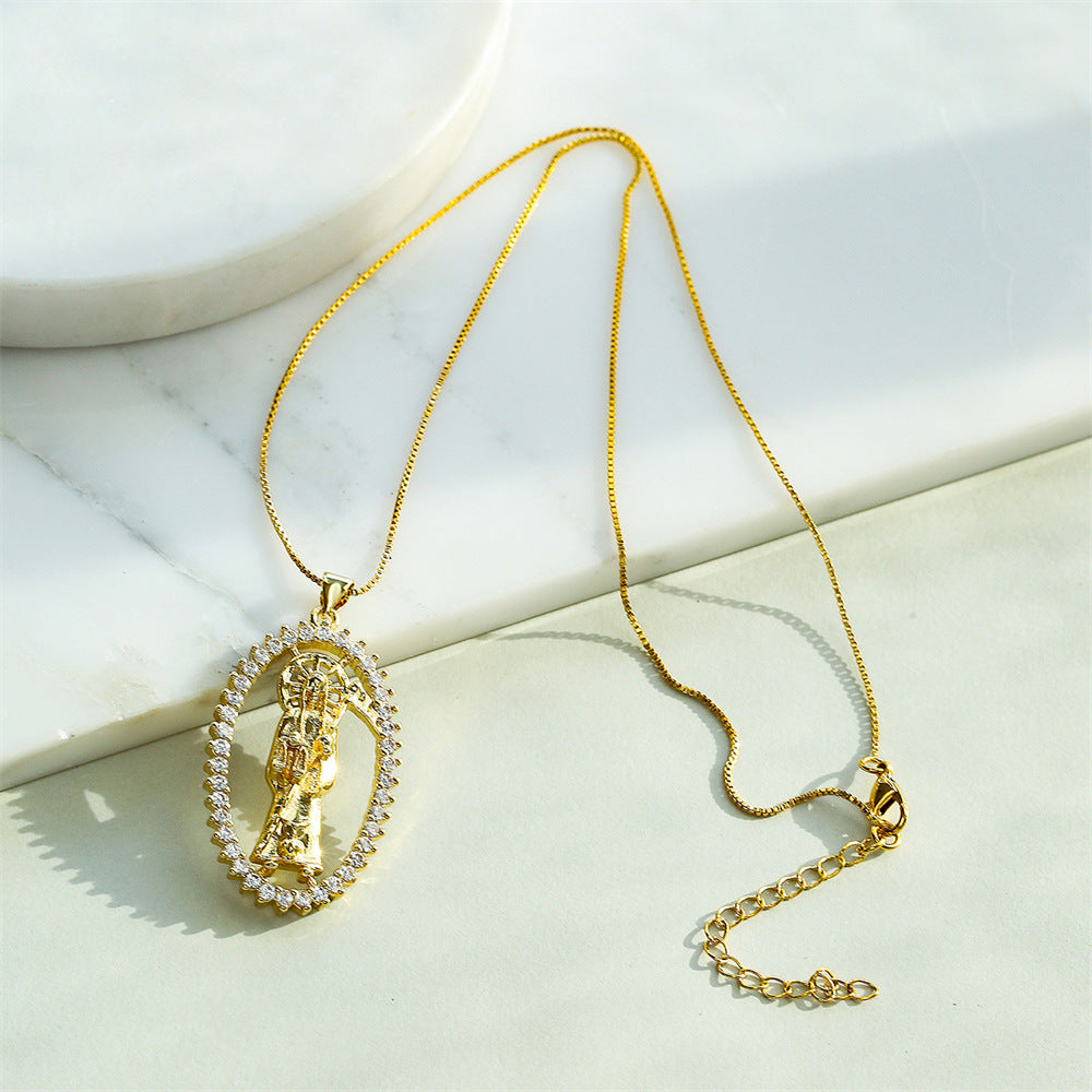 Minimalist Geometric Skeleton Pendant Necklace for Women with Copper Base Plated in Real Gold and Zircon Inlay
