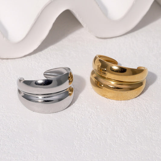 Minimalist Vintage 18K Gold Plated Geometric Round Stainless Steel Ring for Women