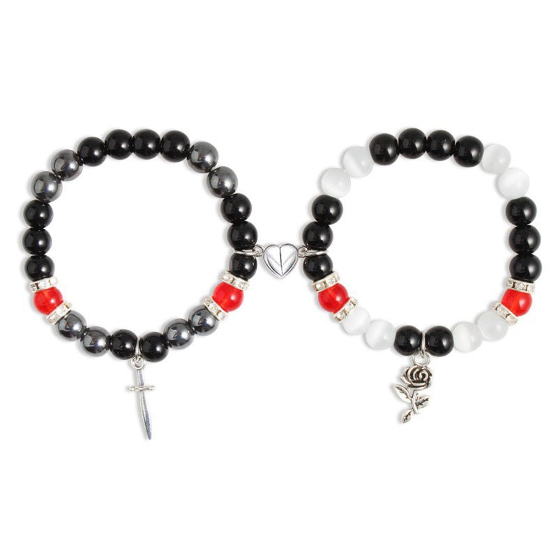 Spider and Heart Shape Crystal Magnetic Bracelet for Couples