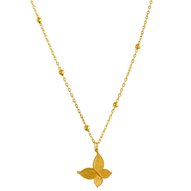 Layered Textured Butterfly Gold Plated Titanium Steel Necklace for Unisex