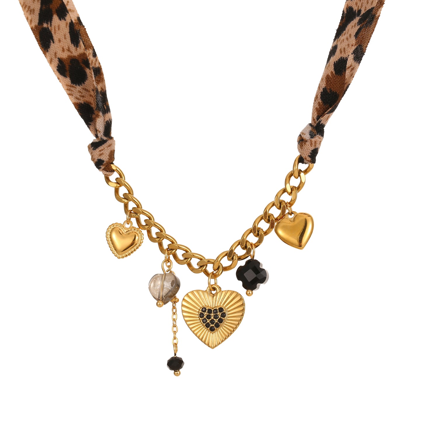 Orecchini da donna in acciaio inossidabile con ciondolo a cuore e sole con stampa leopardata alla moda e finitura galvanica