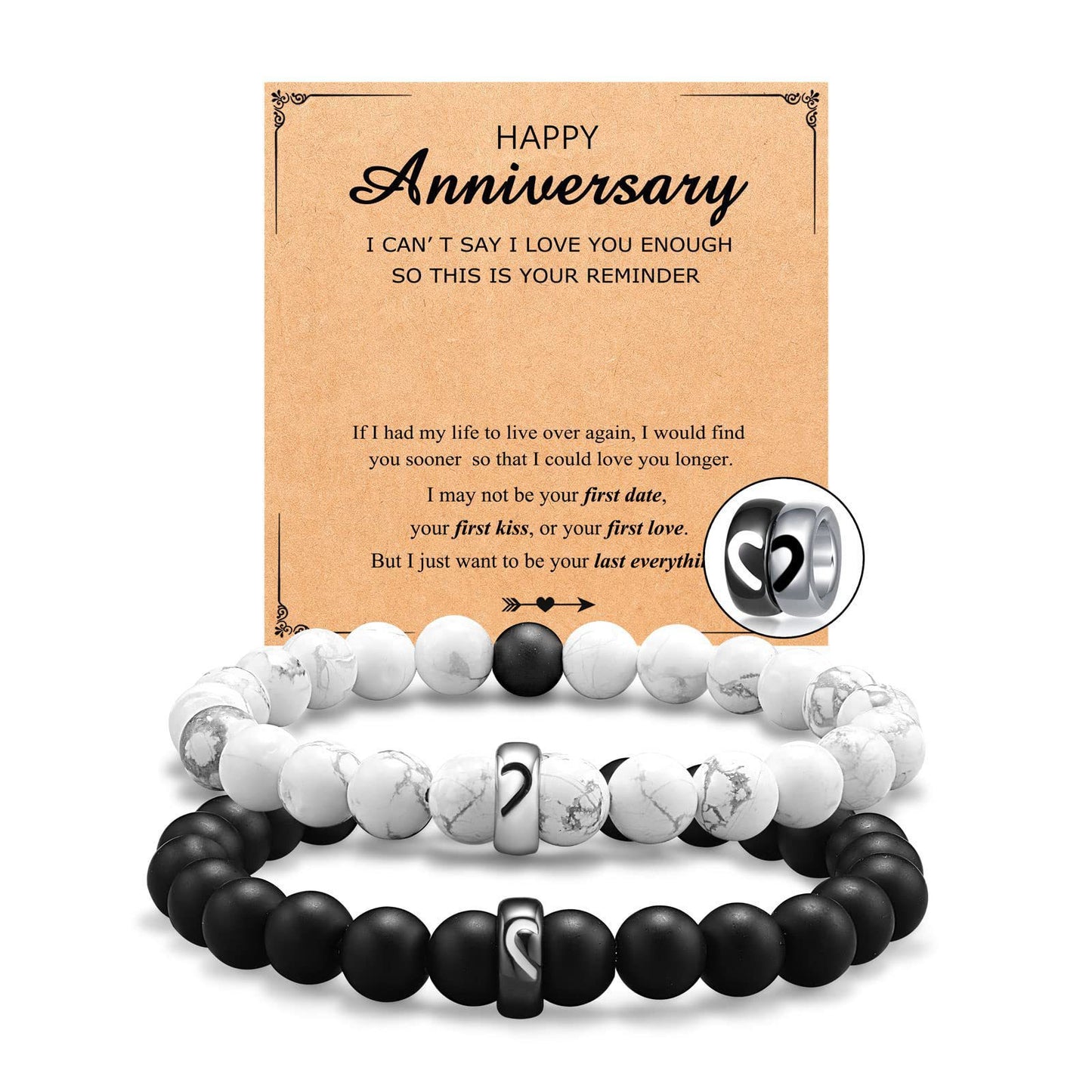Minimalist Heart Stainless Steel Bracelet Set Unisex Black and White Couple Jewelry