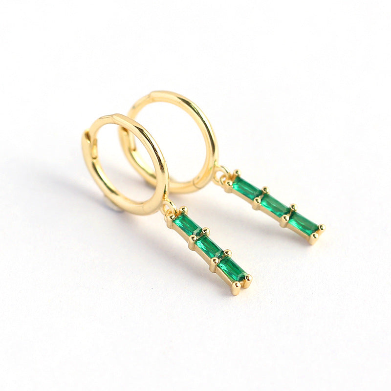 Minimalist Geometric Rectangular S925 Sterling Silver Hoop Earrings with Zircon Inlay for Women