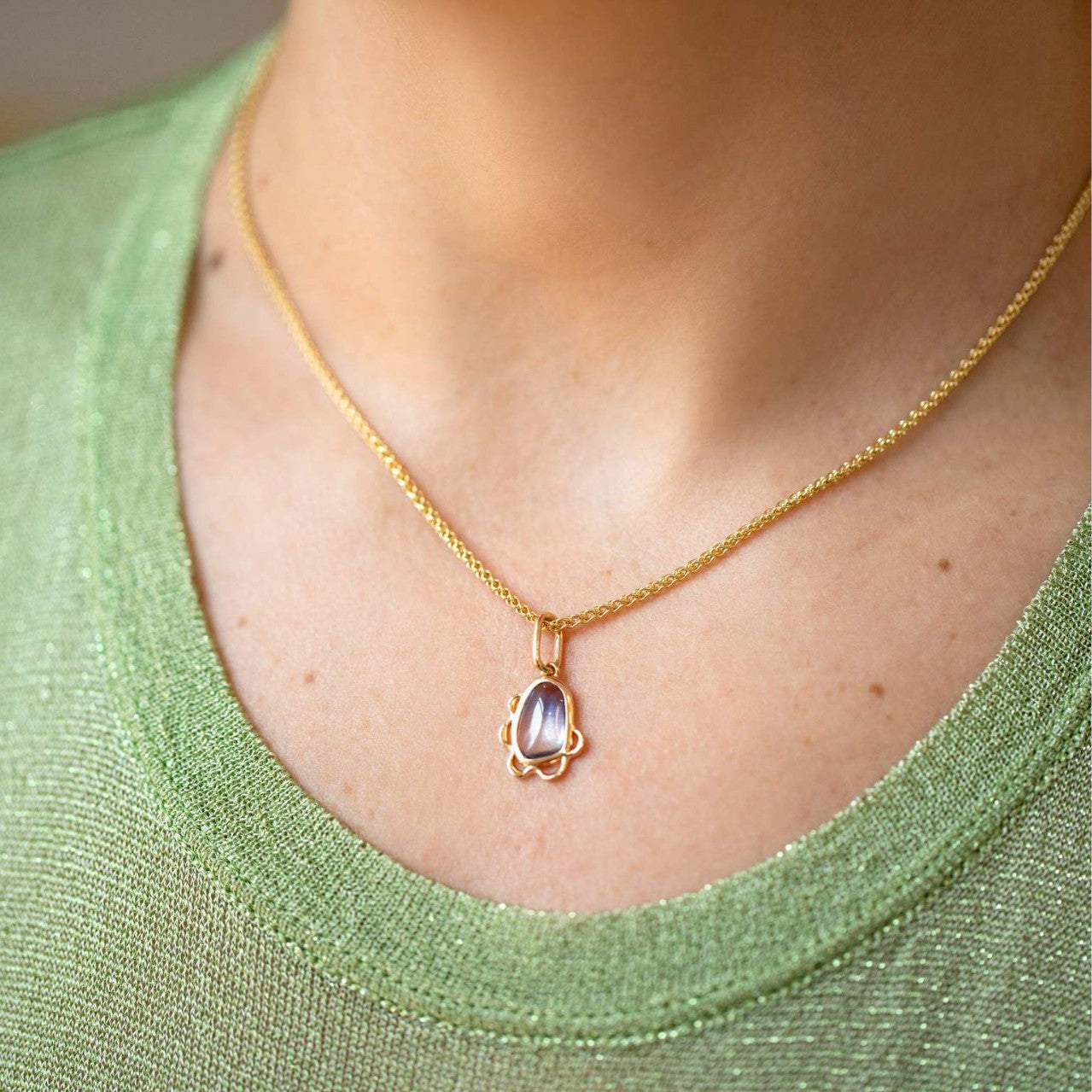 Vintage 18K Gold Plated PVD Titanium Steel Star Moon Geometric Cubic Zirconia Pendant Necklace Charm Bar for Unisex