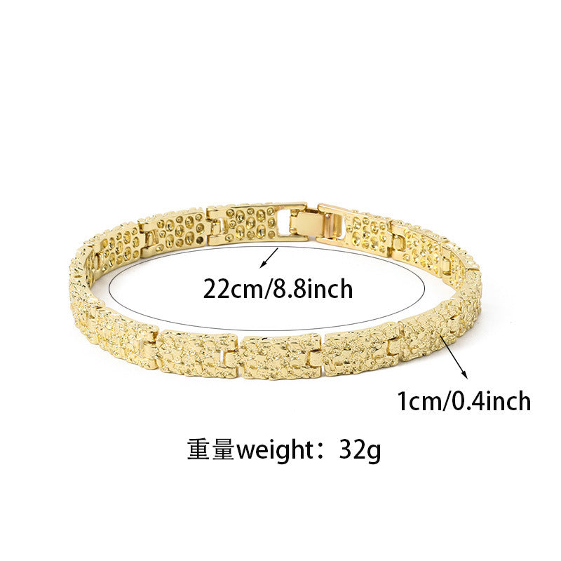 Hip-hop Streetwear Geometric Checkered Plated Zinc Alloy Cuff Bracelet for Men