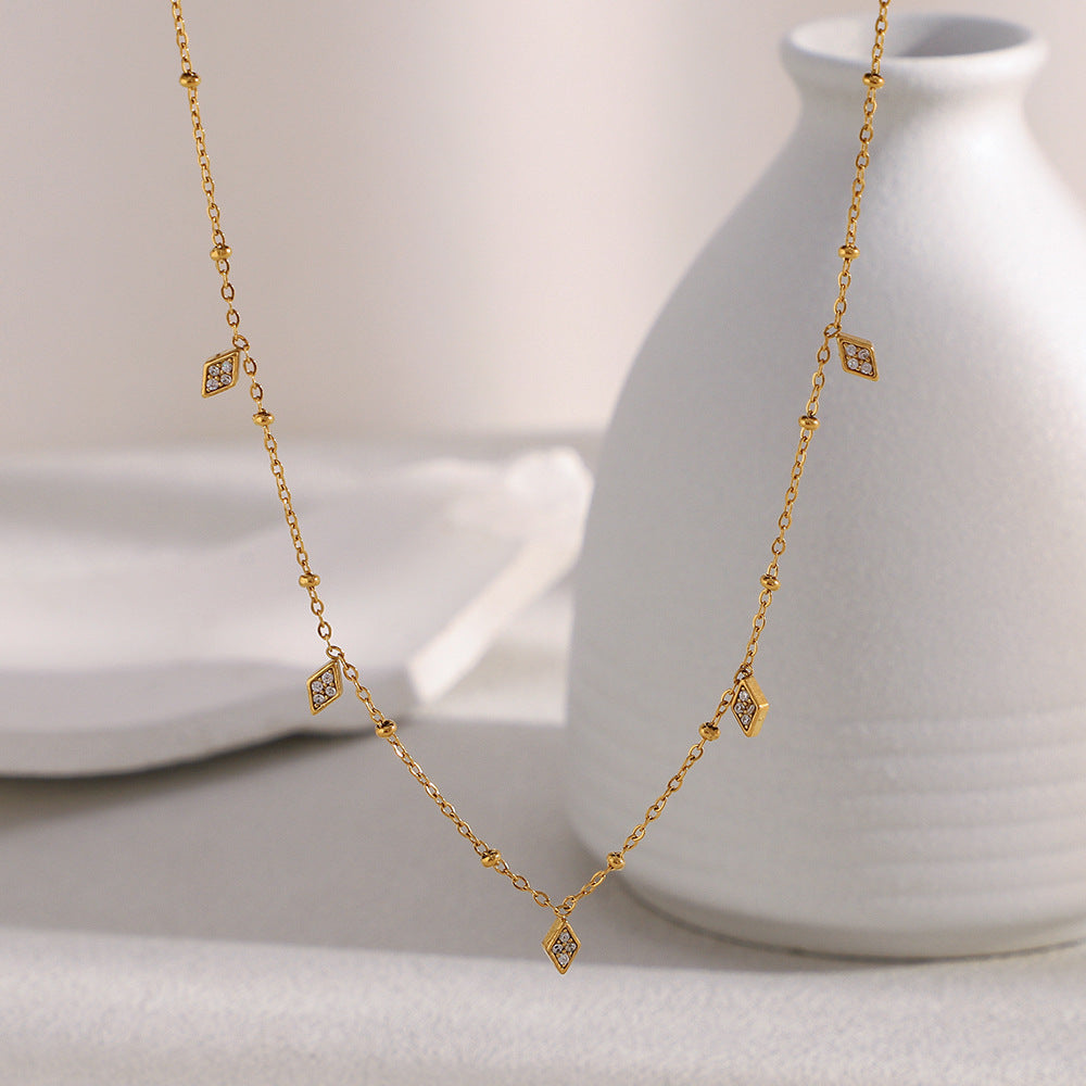 Minimalist Rhombus Pendant Necklace in Stainless Steel with 18K Gold Plating for Women