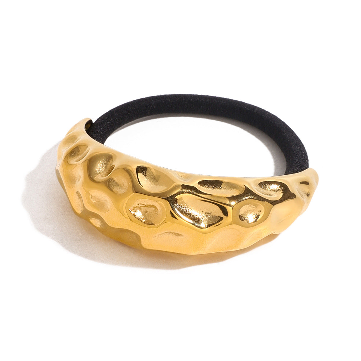 Fashion-Forward Hammered C-Shaped Hair Tie in Stainless Steel with 18K Gold Plating for High Ponytail