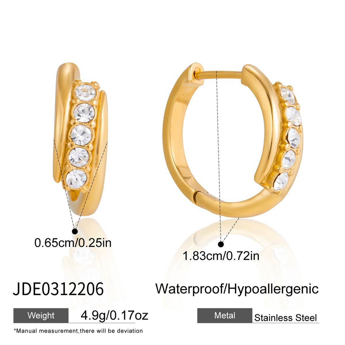 Elegant Geometric Stainless Steel Plated Rhinestone Hoop Earrings for Women