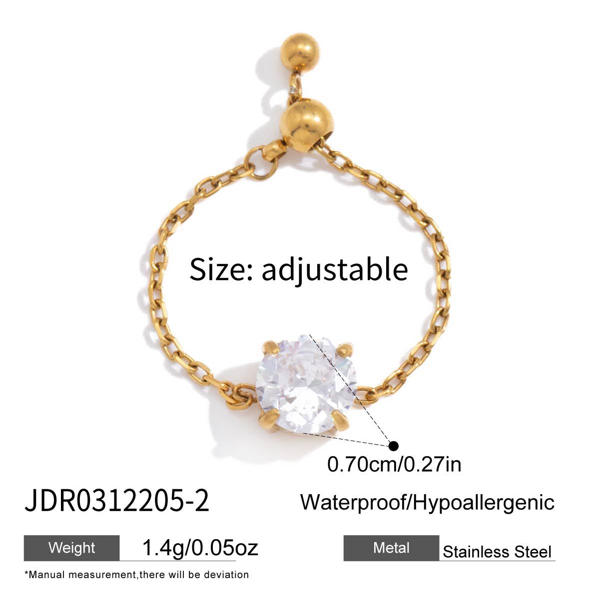 Minimalist Geometric Square Stainless Steel Ring with Cubic Zirconia PVD Gold Plated for Women