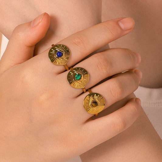 Anillo Vintage de Acero Inoxidable con Ojo Turco y Diamantes de Imitación, Diseño Geométrico para Mujer y Hombre