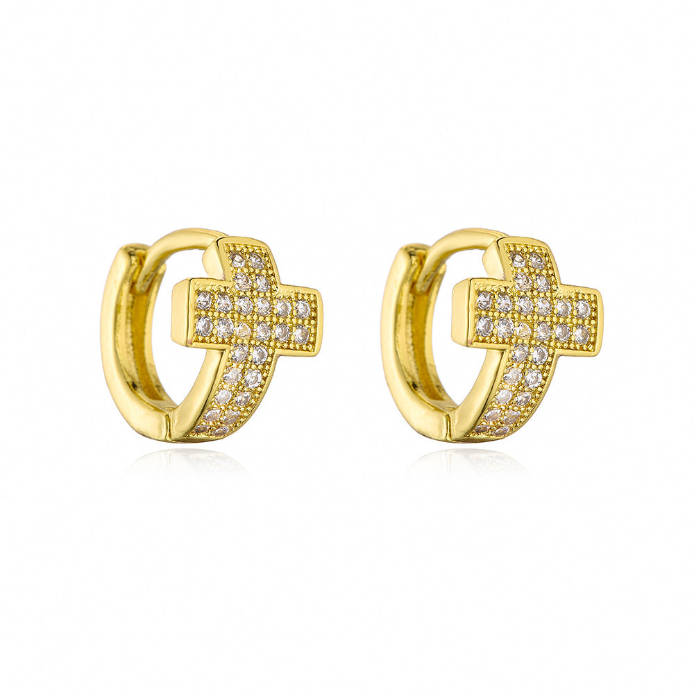 Orecchini geometrici minimalisti in rame placcati in oro 18 carati con smalto in zirconia micro-pavé