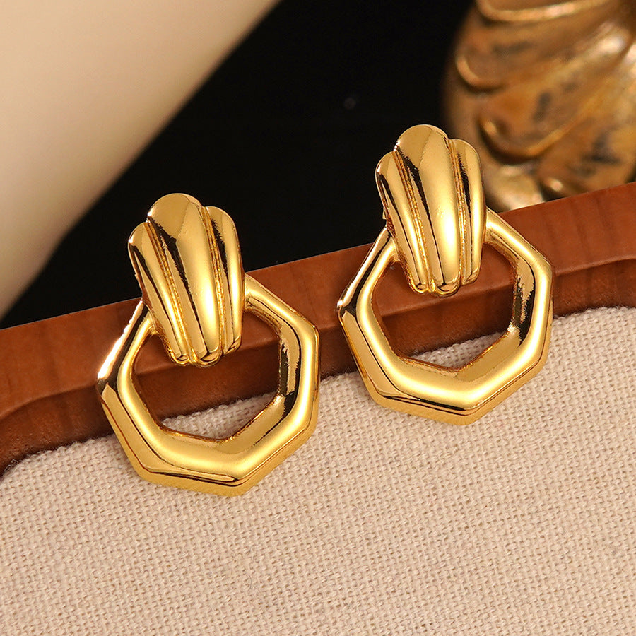 Collana e Orecchini in Acciaio Inossidabile Placcato, a Pois Tondi Geometrici, con Pendente in Acciaio al Titanio su Catenina, Unisex