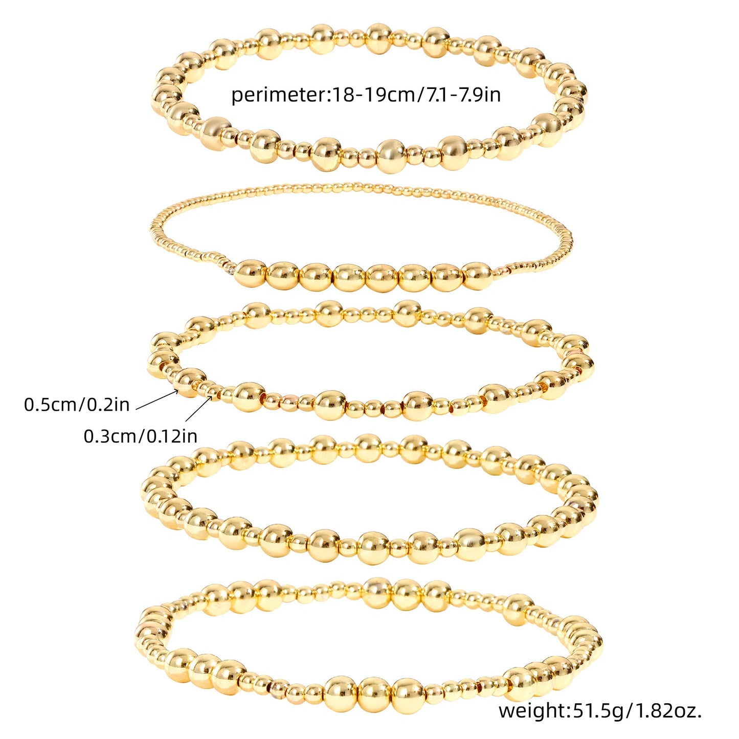 Bohemian 18K Gold Plated Geometric Copper Bead Stretch Bracelet for Women