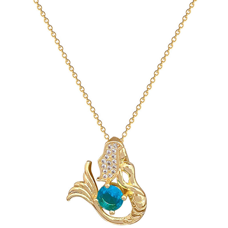 Collana Unisex con Pendente a Sirena in Acciaio Inossidabile, Design Geometrico e Strass Lussuosi