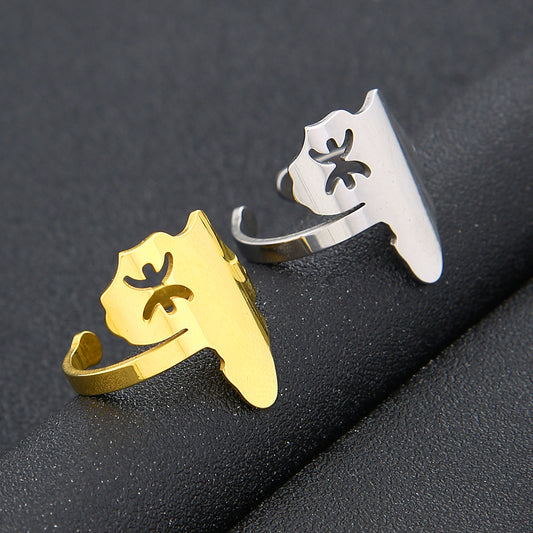 Original Design Geometric African Map Berber Tribal Style Stainless Steel Open Ring for Women