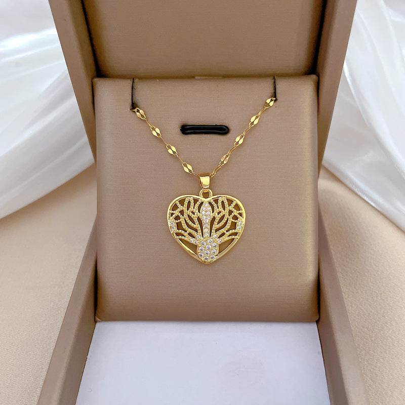 Geometric Minimalist Titanium Steel Necklace with Copper Pendant Plated in Real Gold Irregular Chain