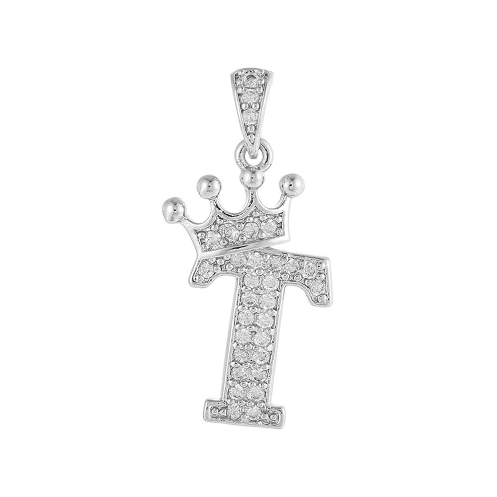 Silver Plated Brass Cubic Zirconia Inlaid Letter Charm Bar for DIY Necklace Bracelet