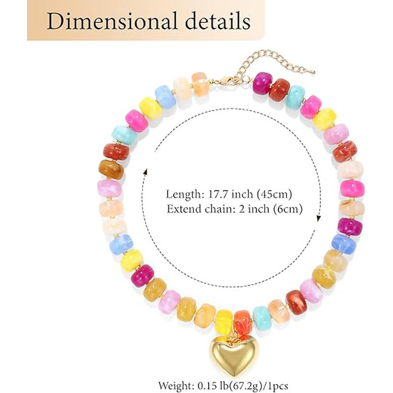 Bohemian Casual Heart Resin Pendant Beaded Necklace for Women