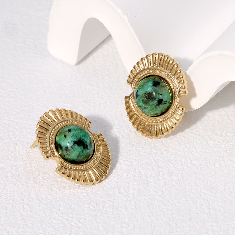 Vintage-Style Geometric Stainless Steel Stud Earrings with 18K Gold Plating for Women