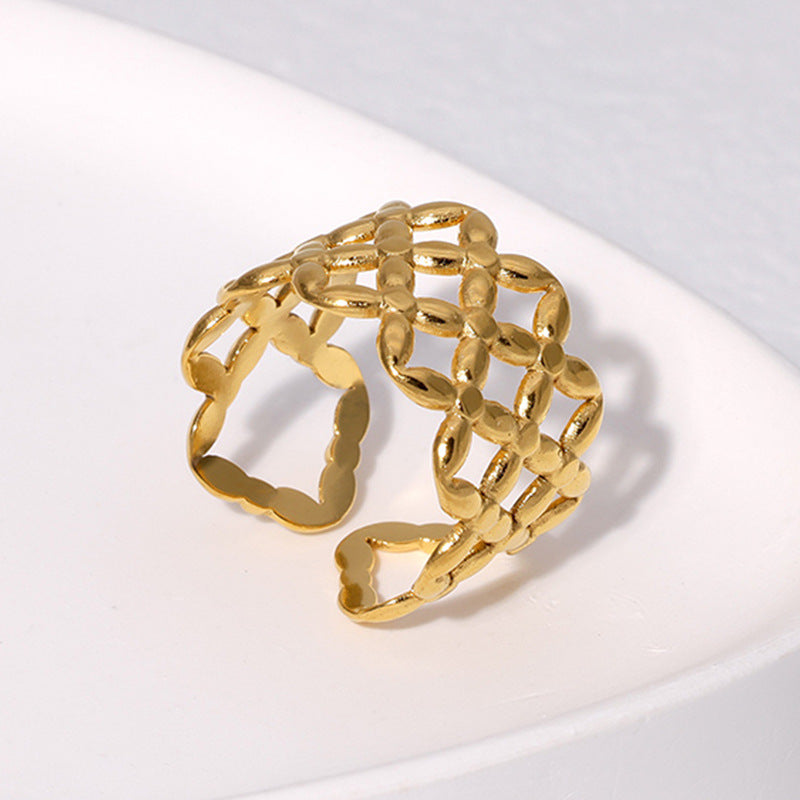 Anello Regolabile da Donna in Acciaio Inossidabile Geometrico Vintage con Finitura Placcata