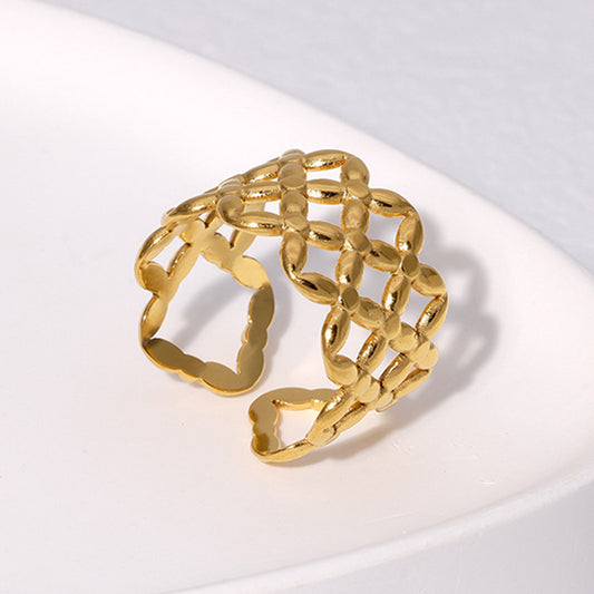 Anello Regolabile da Donna in Acciaio Inossidabile Geometrico Vintage con Finitura Placcata