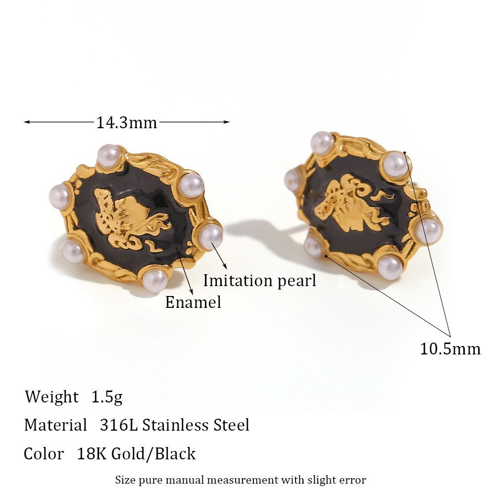 Orecchini a cerchio da donna in stile vintage con geometria a U in acciaio al titanio, placcati oro 18 carati e inserti in acrilico
