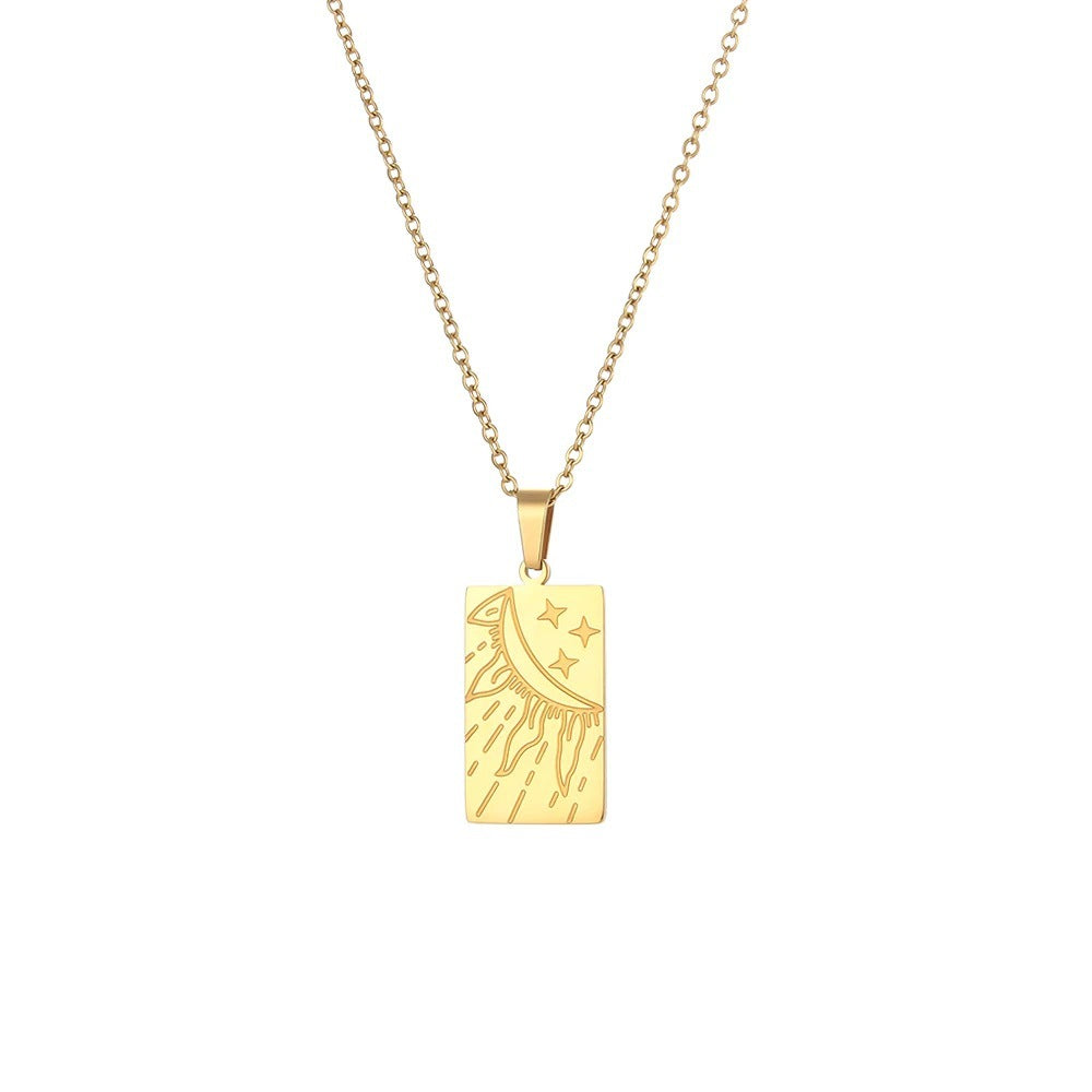 Vintage Geometric Pendant Necklace for Women Stainless Steel with 18K Gold Plating and Zircon Inlay
