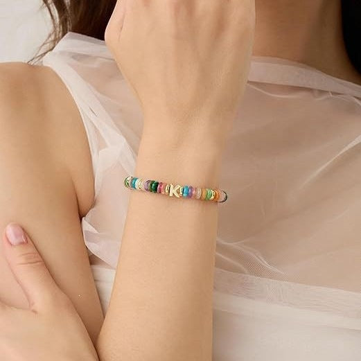 Bohemian Sweet Natural Gemstone Letter Beaded Bracelet for Women