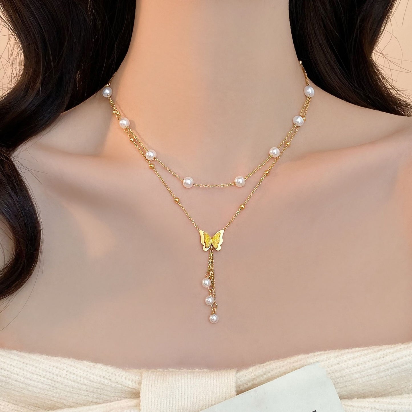 Metallic Butterfly Titanium Steel Necklace for Women