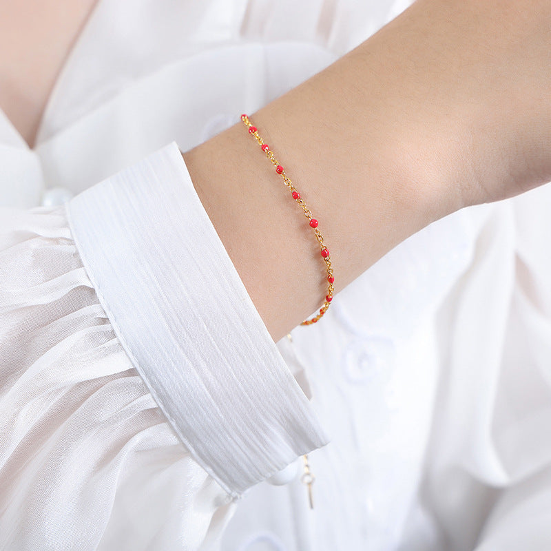 Conjunto minimalista de collar y pulsera de cadena con eslabones O de acero de titanio y detalles de esmalte para mujer