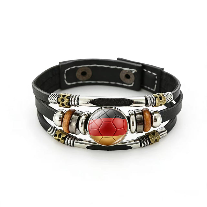 Bracciale unisex vintage in pelle placcata con forme geometriche, multistrato, intrecciato