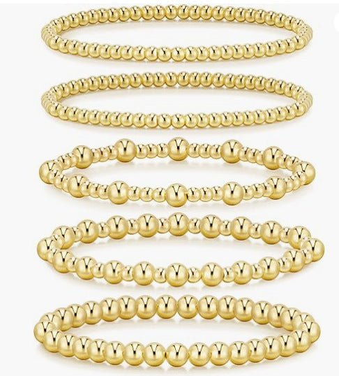 4mm 6mm Round Acrylic Beaded Stretch Bracelet Set for Women Unisex