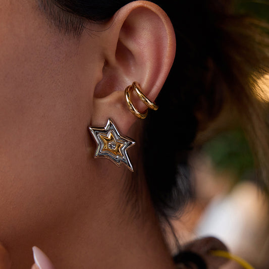 Minimalist Five-Pointed Star Stainless Steel Ear Studs for Women with Plated Finish