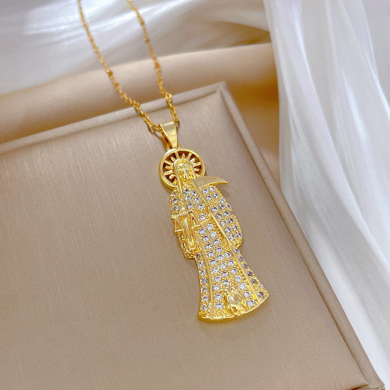 Collana da donna con ciondolo a luna geometrica in acciaio al titanio di lusso, catena clavicola leggera ed elegante per matrimoni, banchetti e occasioni formali