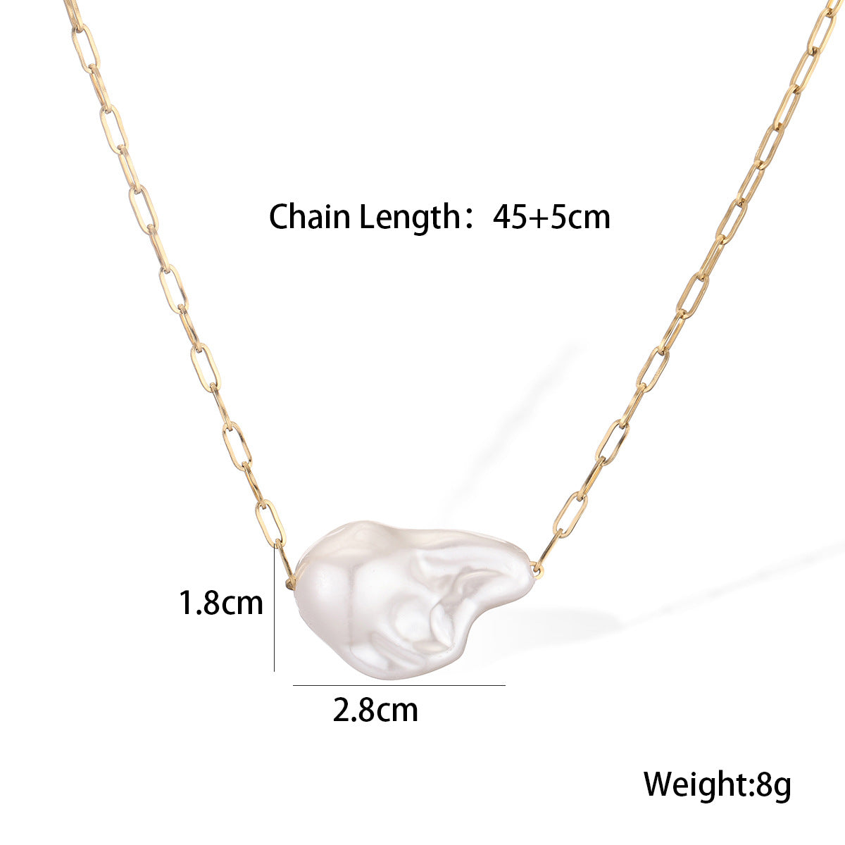 Baroque Pearl Stainless Steel Necklace for Women with Geometric Pendant and Irregular Design