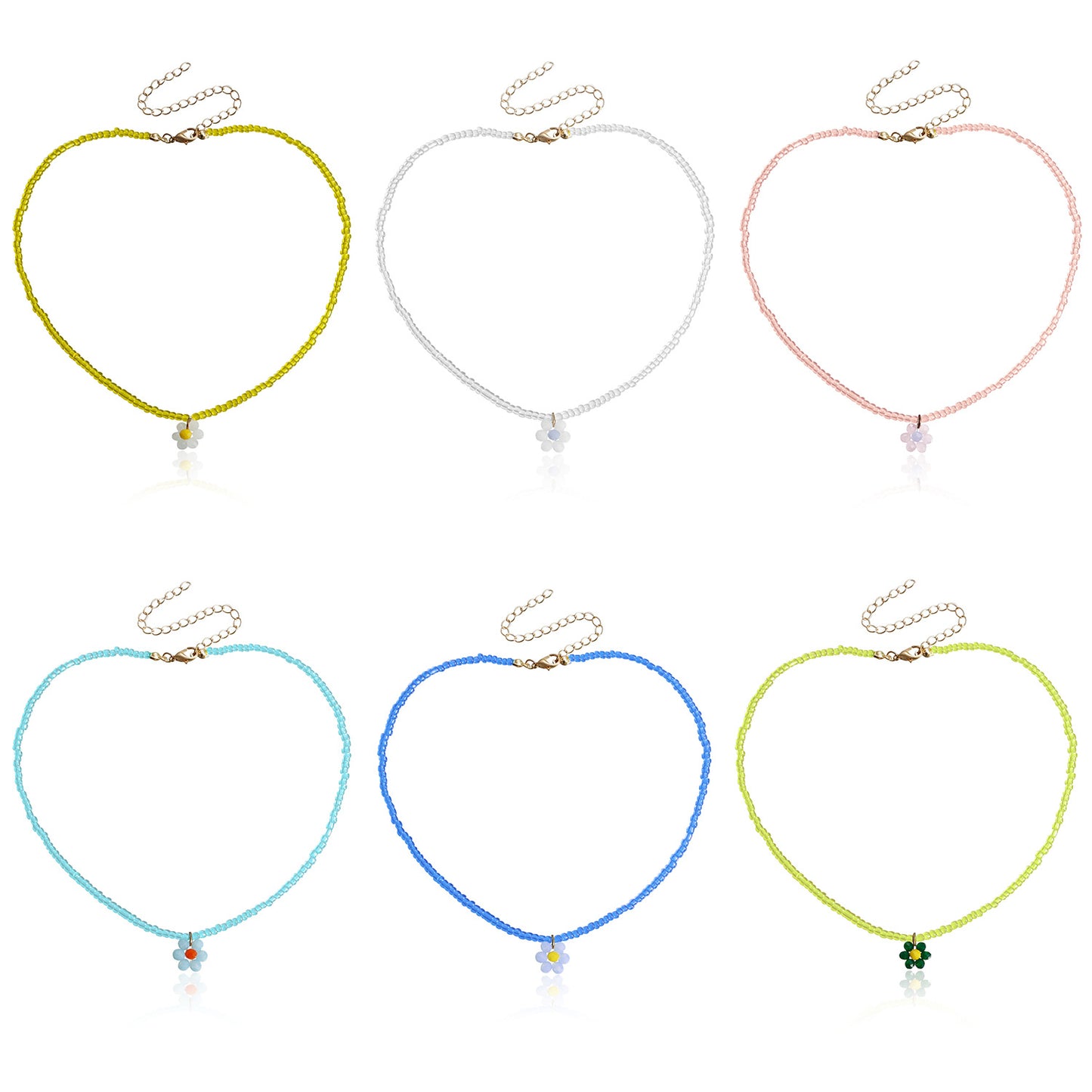 Minimalist Geometric Woven Beaded Necklace with Colorful Transparent Miyu Beads and Heart Pendant for Women
