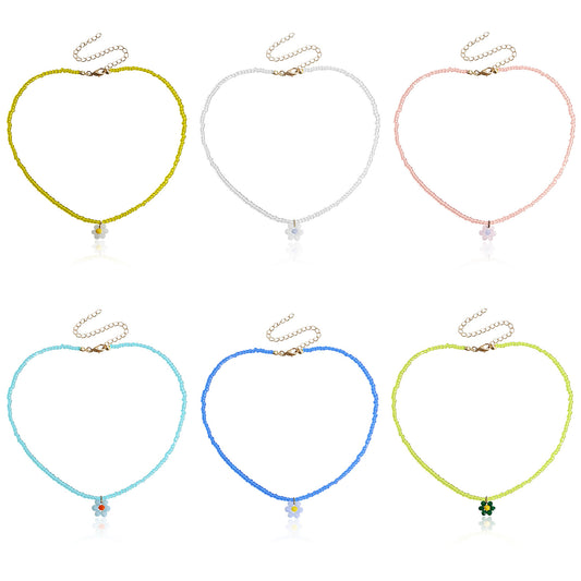 Collana Minimalista Geometrica Intrecciata con Perline e Perline Miyuki Trasparenti Colorate e Ciondolo a Cuore da Donna