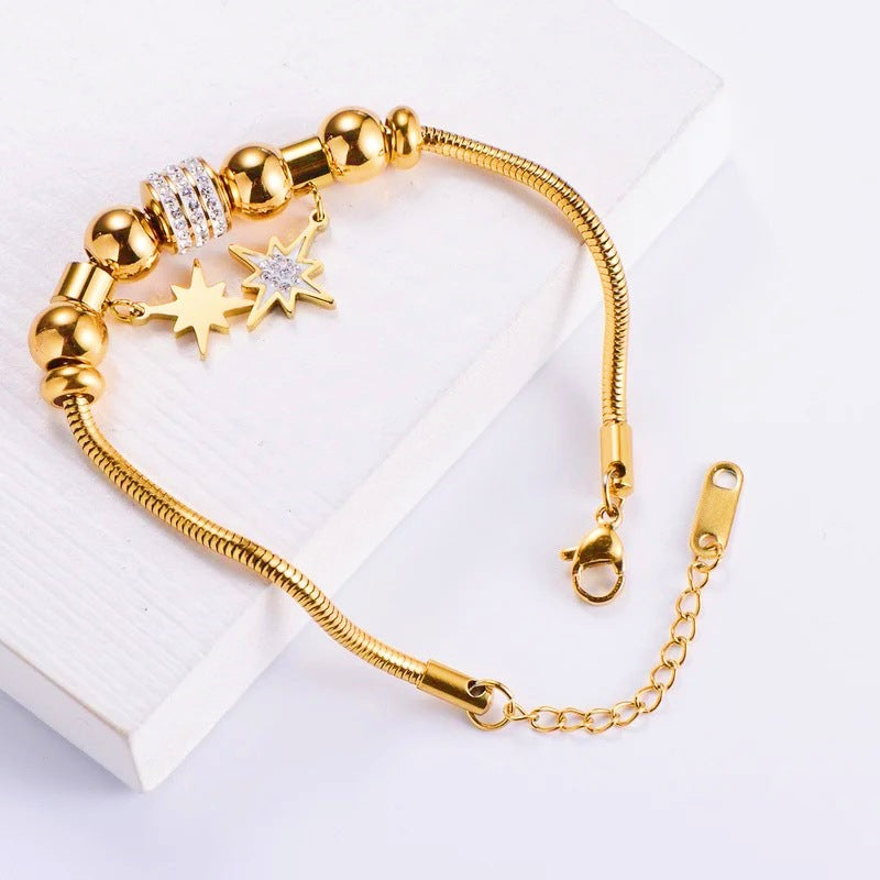 Bracciale Originale in Acciaio al Titanio Placcato con Rombi Geometrici per Uomo e Donna, Accessorio di Lusso Ispirato al Cosmo e alla Natura