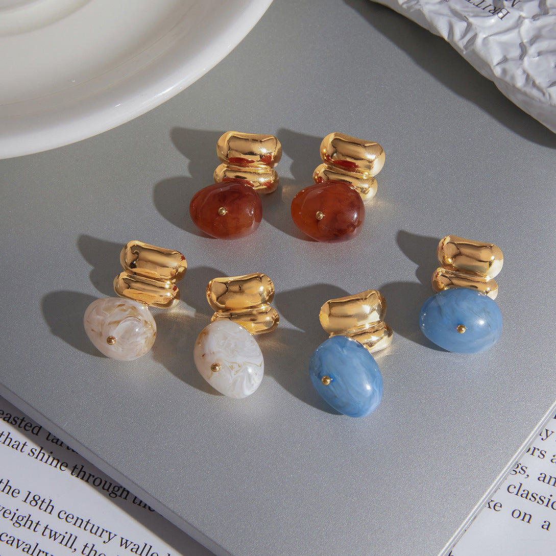 Minimalist Elegant Geometric Oval Stainless Steel and Resin PVD Earrings for Women