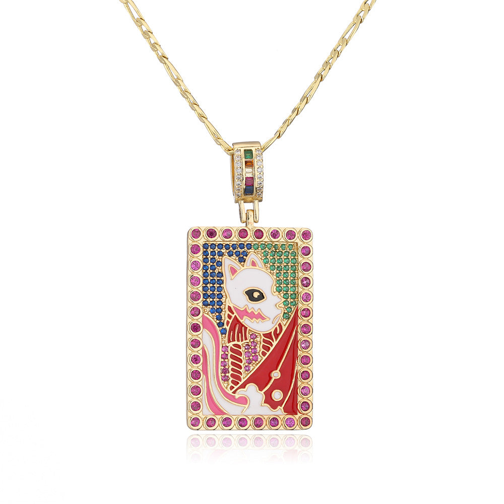 Minimalist Geometric Copper Pendant Necklace with 18K Gold Plating and Enamel Finish Featuring Zircon Accent
