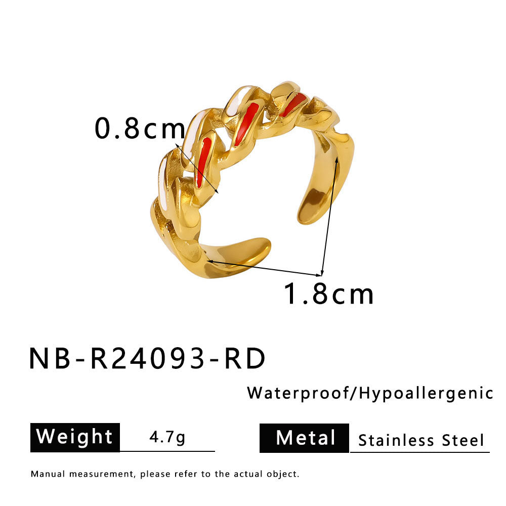 Anello Unisex Placcato in Acciaio Inossidabile con Motivo a Catena, Stile Industriale Retrò e Geometria Chic