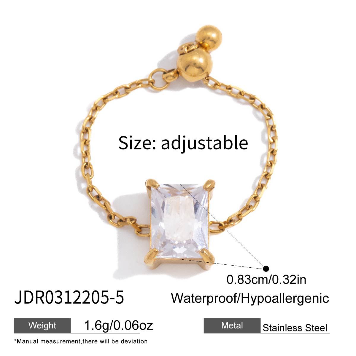 Minimalist Geometric Square Stainless Steel Ring with Cubic Zirconia PVD Gold Plated for Women