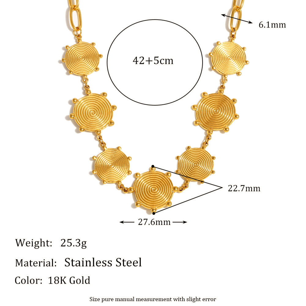 Collana Pendente Geometrica Vintage da Donna Realizzata in Acciaio Inossidabile con Placcatura in Oro 18K e Charm a Disco Termosensibile