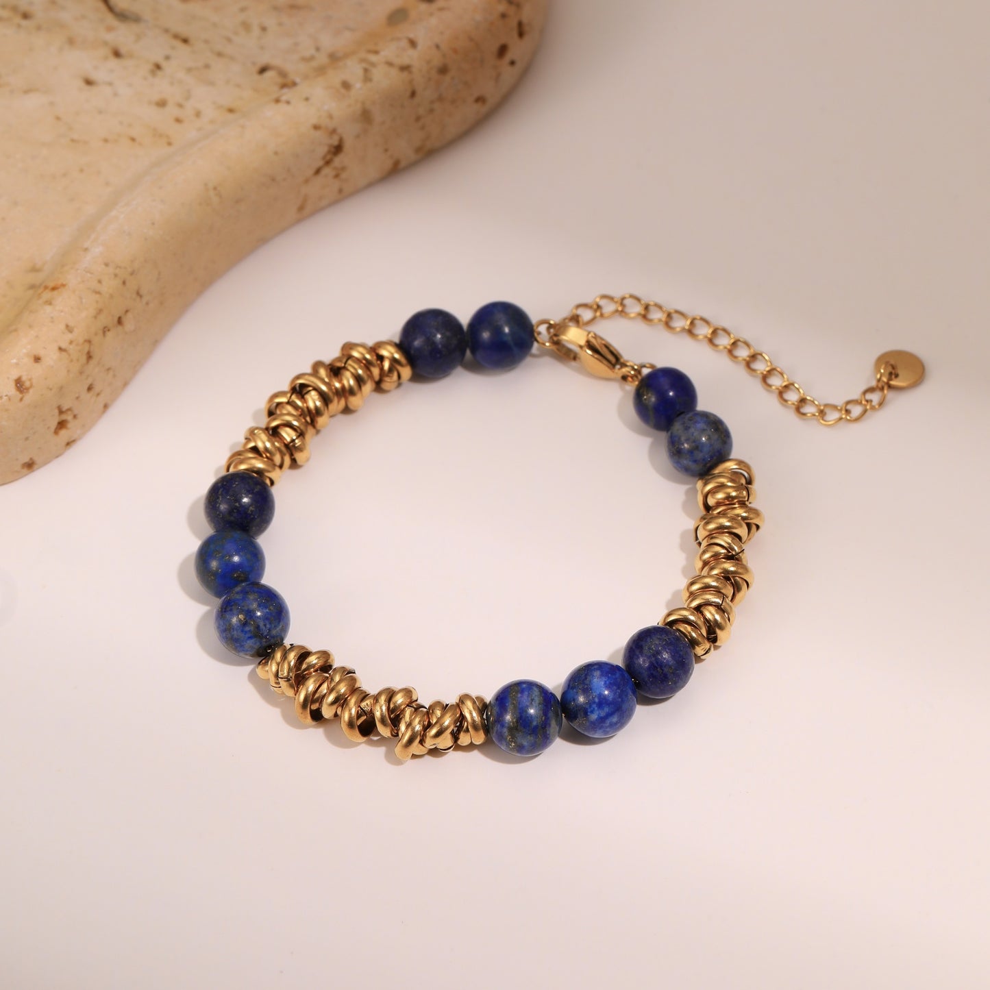 Vintage-Inspired Geometric Stainless Steel Bracelet with 18K Gold Plating for Women