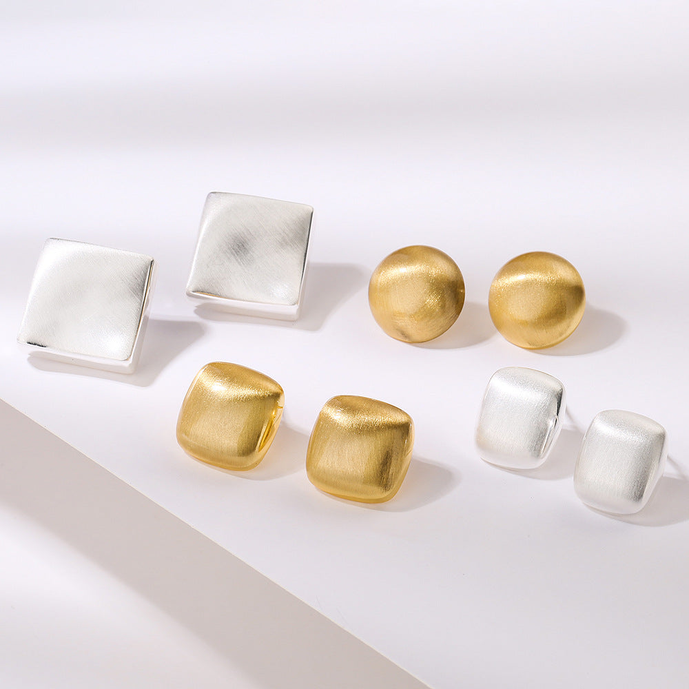 Minimalist Geometric Stud Earrings for Women Copper Base with Real Gold Plating and Brushed Finish