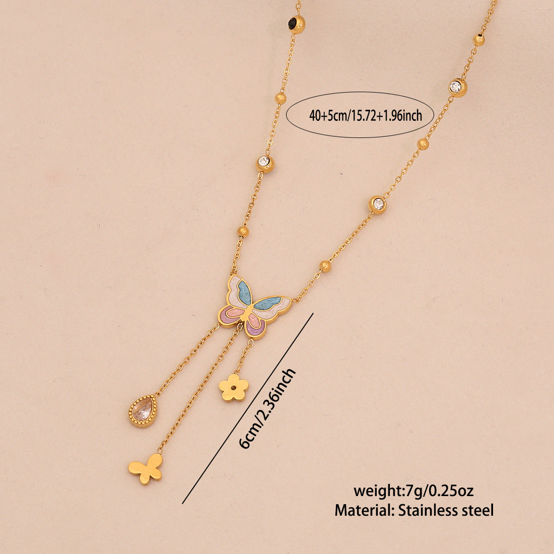 Collana Pendente Farfalla Stile Ins in Acciaio Inossidabile con Finitura Placcata, Collana con Ciondolo a Catena ad O da Donna