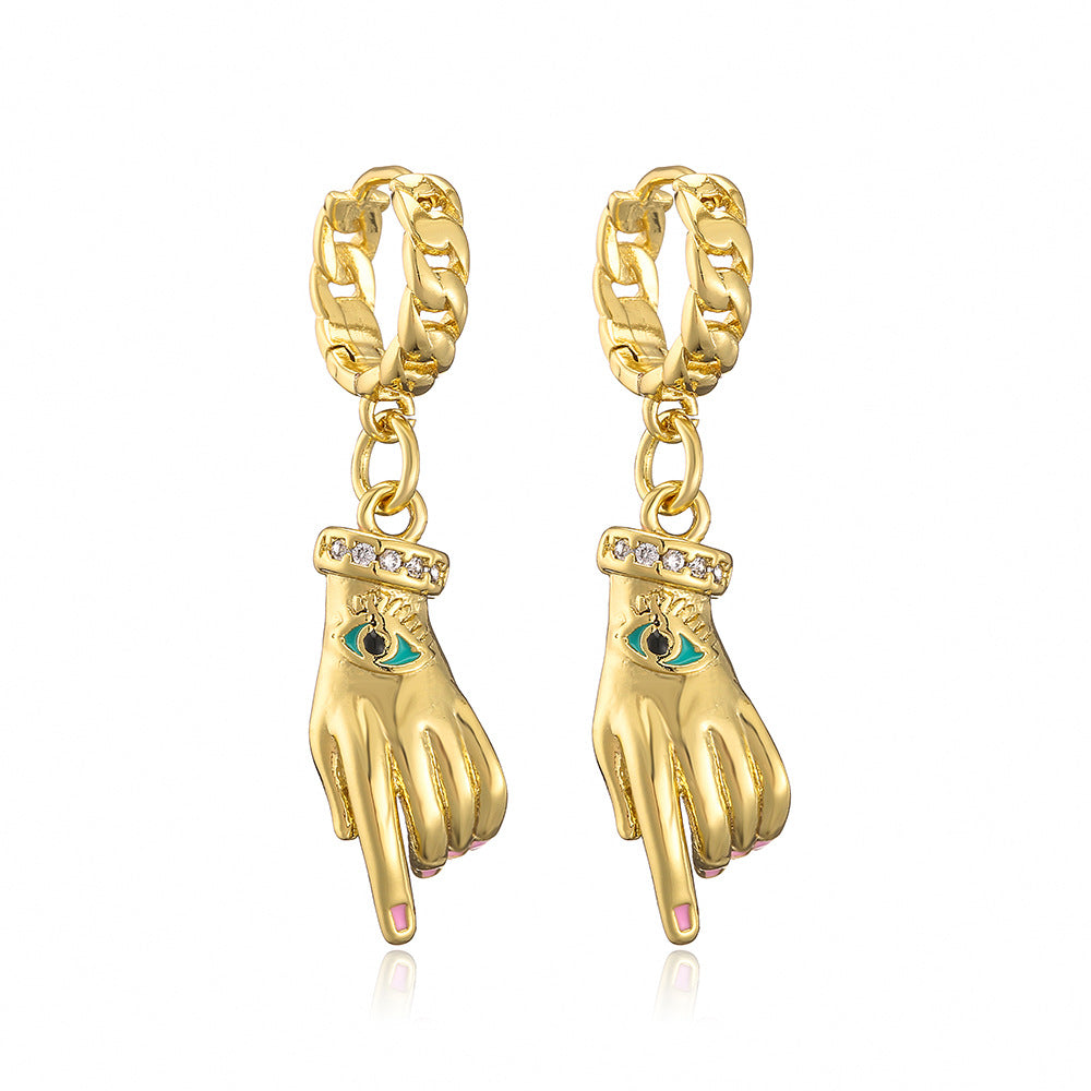 Geometric Bee-Shaped Copper Pendant Earrings with Gold Plating and Enamel Finish for Women