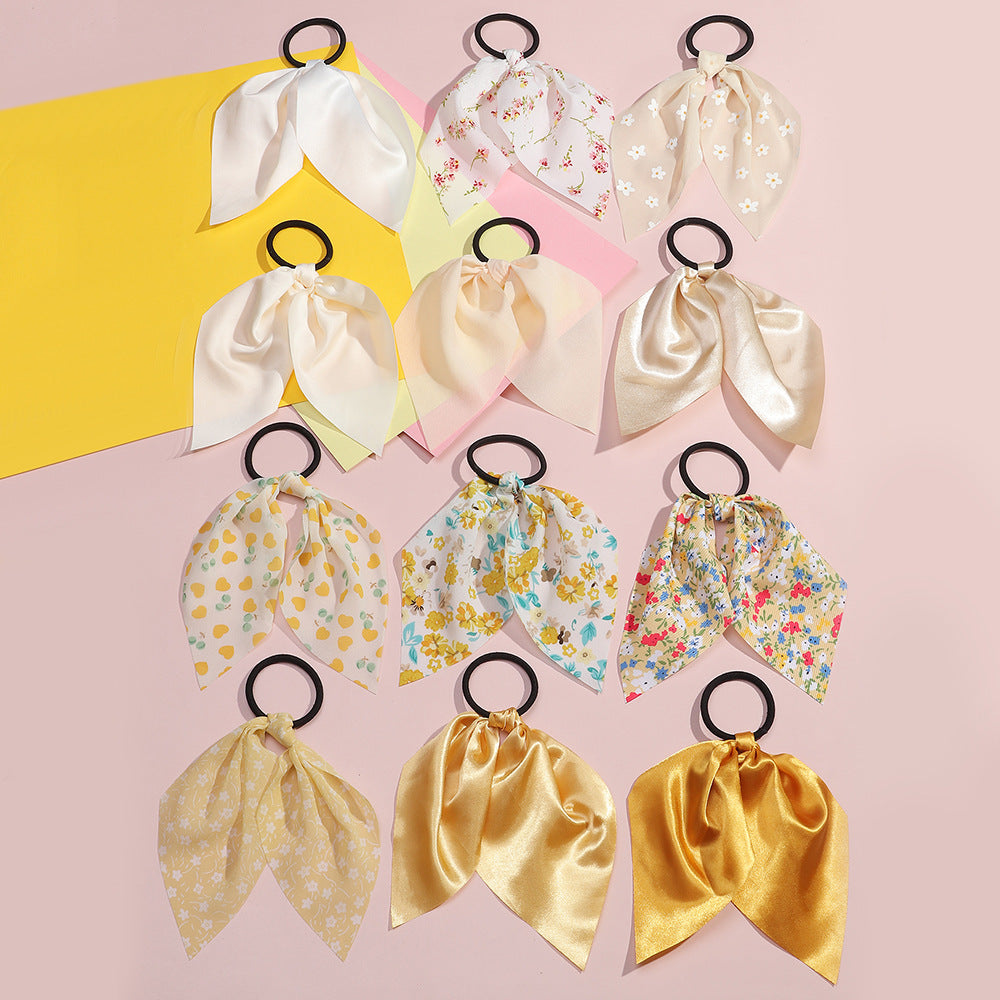 Spring Summer Floral Polka Dot Heart Star Printed Ribbon Hair Tie for Kids in Fabric Material