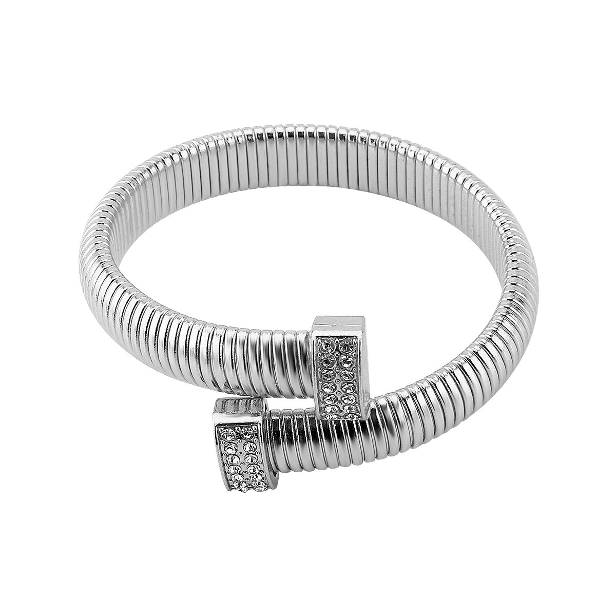 Parure collana girocollo e bracciale da donna con catena a serpente geometrica minimalista, base in ferro e intarsio di strass